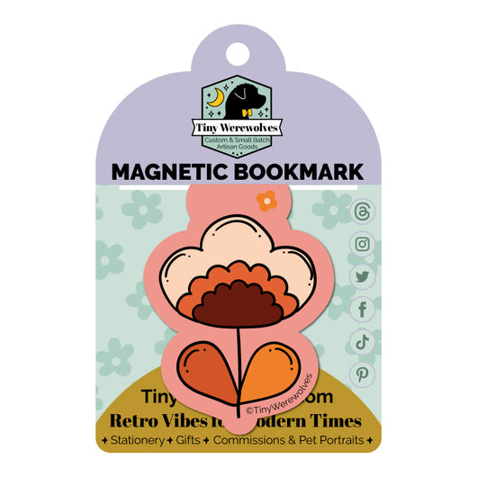Original artwork by Tiny Werewolves | Retro Flower Laminated Magnetic Bookmark in | Shop to get your gender neutral Magnetic Bookmark