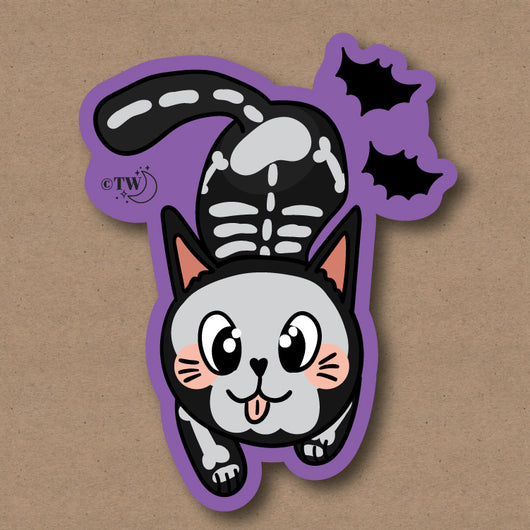 Original artwork by Tiny Werewolves | Skelicat Spooky Sticker in | Shop to get your gender neutral Sticker