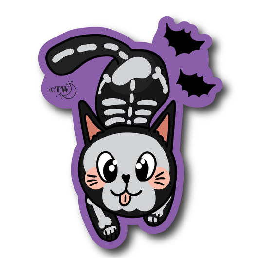 Original artwork by Tiny Werewolves | Skelicat Spooky Sticker in 5" Sticker | Shop to get your gender neutral Sticker