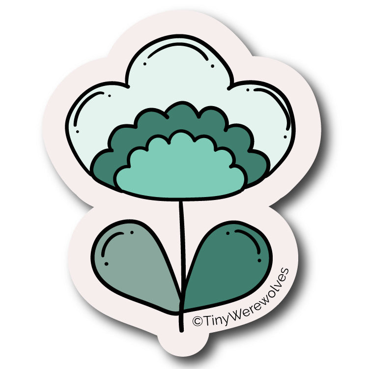 Teal Retro Flower Sticker – Tiny Werewolves