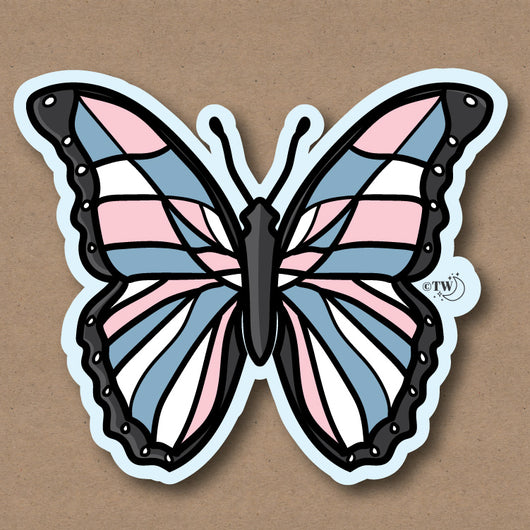 Original artwork by Tiny Werewolves | Transgender Pastel Butterfly Sticker in | Shop to get your gender neutral Sticker