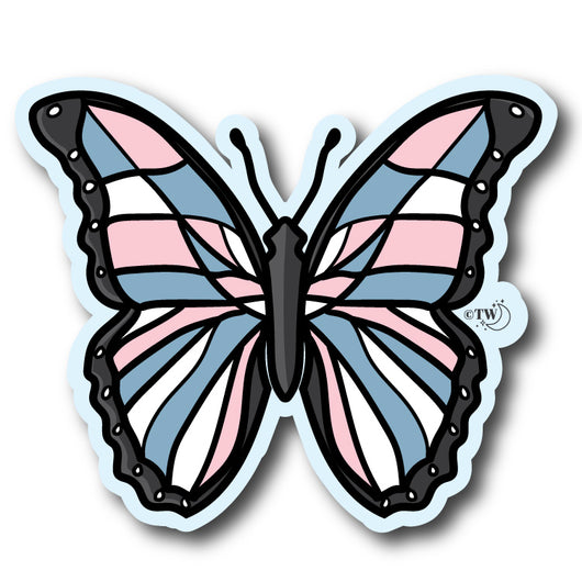 Original artwork by Tiny Werewolves | Transgender Pastel Butterfly Sticker in 5" Sticker | Shop to get your gender neutral Sticker