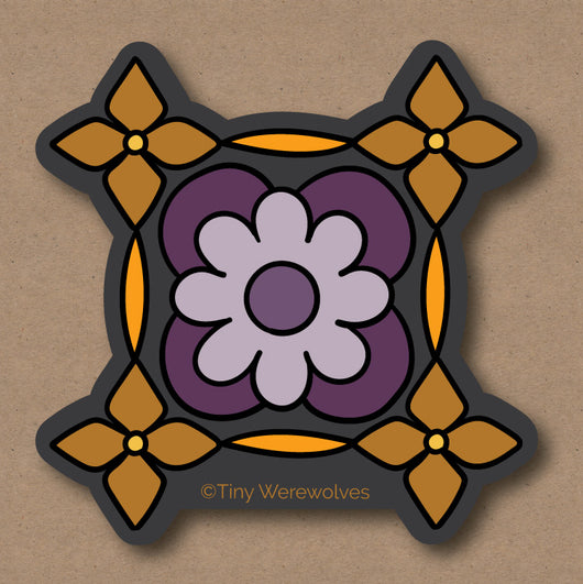 Original artwork by Tiny Werewolves | Violet Granny Square Sticker in | Shop to get your gender neutral Sticker