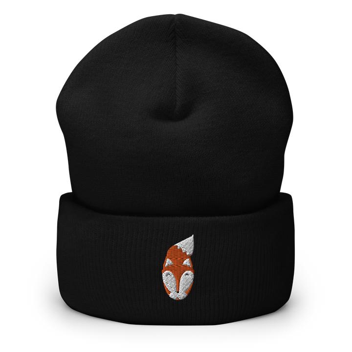 Original artwork by Tiny Werewolves | Modern Fox Embroidered Cuffed Beanie in Black | Shop to get your gender neutral Cuffed Beanie