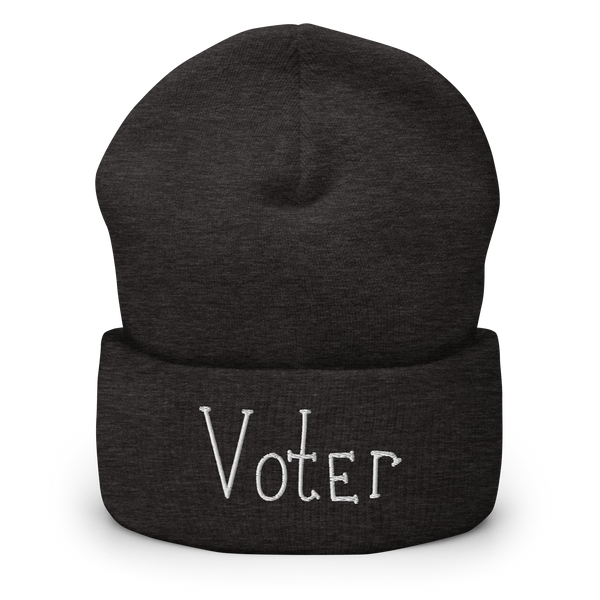 Original artwork by Tiny Werewolves | Voter Cuffed Beanie in Dark Grey | Shop to get your gender neutral Cuffed Beanie