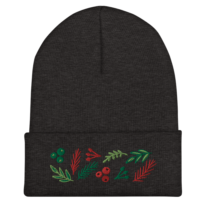 Original artwork by Tiny Werewolves | Leaves & Berries Embroidered Cuffed Beanie in | Shop to get your gender neutral Cuffed Beanie