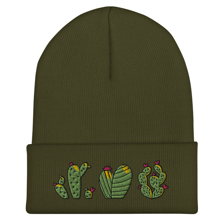 Original artwork by Tiny Werewolves | Cactus Trio Embroidered Cuffed Beanie in | Shop to get your gender neutral Cuffed Beanie