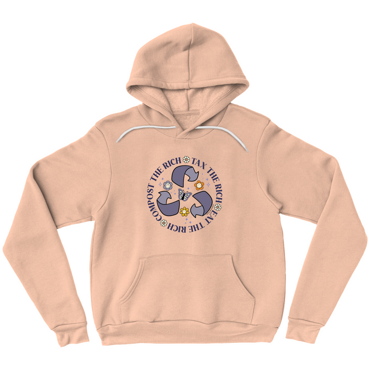 Original artwork by Tiny Werewolves | Tax | Eat | Compost the Rich Pullover Hoodie in Peach | Shop to get your Pullover Hoodie