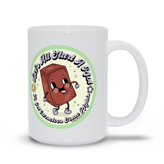 Original artwork by Tiny Werewolves | Let's All Start A Riot Mug in 15 oz | Shop to get your gender neutral Mug
