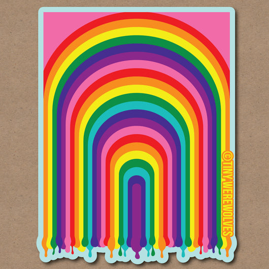 Original artwork by Tiny Werewolves | 1970's Dripping Rainbow Sticker in | Shop to get your gender neutral Sticker