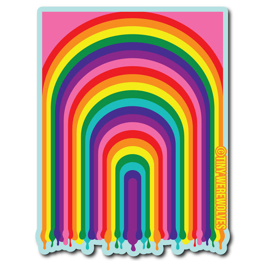 Original artwork by Tiny Werewolves | 1970's Dripping Rainbow Sticker in 5" Sticker | Shop to get your gender neutral Sticker