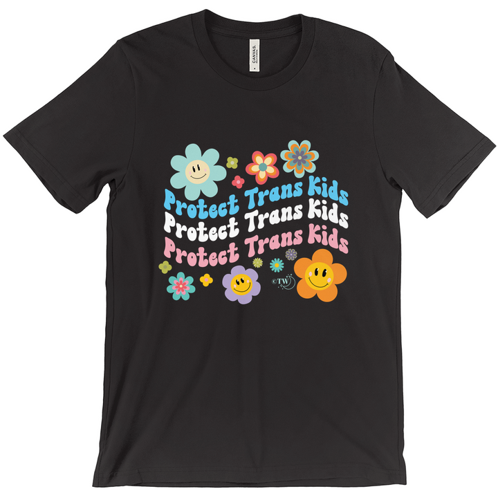 Retro Flowers Protect Trans Kids Unisex Fitted Tee Black