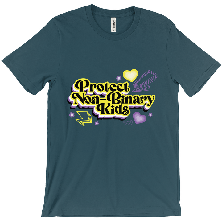 Retro Protect Non-Binary Kids Unisex Fitted Tee Deep Teal