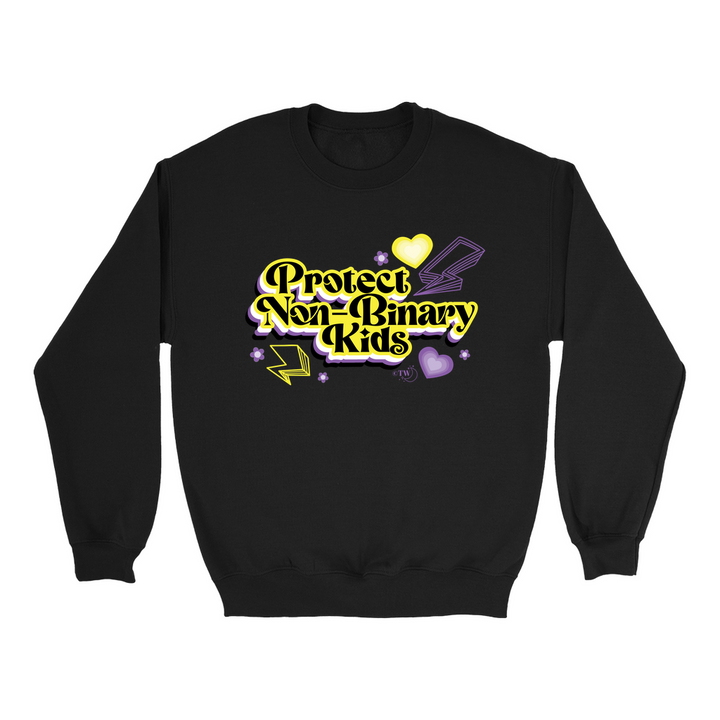 Retro Protect Non-Binary Kids Unisex Crew Sweatshirt Black