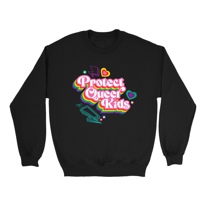 Retro Protect Queer Kids Unisex Crew Sweatshirt Black