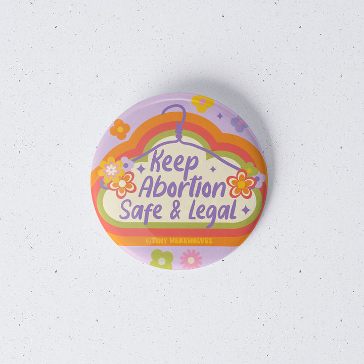 Original artwork by Tiny Werewolves | Keep Abortion Safe & Legal 1" Mini Button Pin in | Shop to get your gender neutral Metal Pinback Button