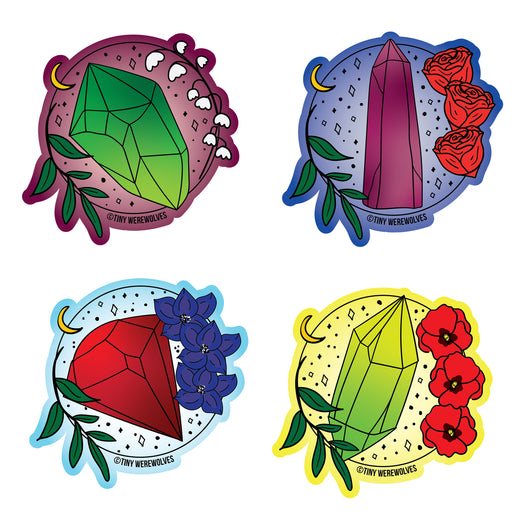 Original artwork by Tiny Werewolves | Crystal & Flower Birthstone Mini Sticker Pack in | Shop to get your gender neutral Sticker