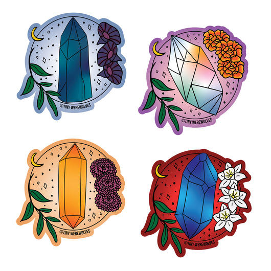 Original artwork by Tiny Werewolves | Crystal & Flower Birthstone Mini Sticker Pack in | Shop to get your gender neutral Sticker