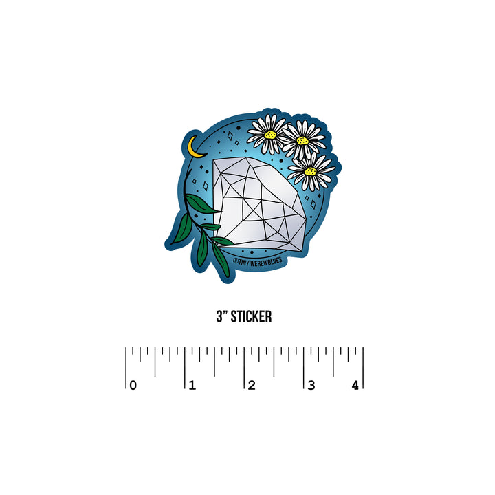 April Crystal & Flower Birthstone Sticker 3" Sticker