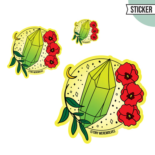 Original artwork by Tiny Werewolves | August Crystal & Flower Birthstone Sticker in | Shop to get your gender neutral Sticker