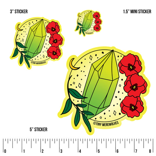 Original artwork by Tiny Werewolves | August Crystal & Flower Birthstone Sticker in | Shop to get your gender neutral Sticker