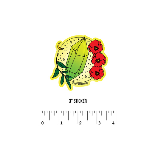 Original artwork by Tiny Werewolves | August Crystal & Flower Birthstone Sticker in 3" Sticker | Shop to get your gender neutral Sticker