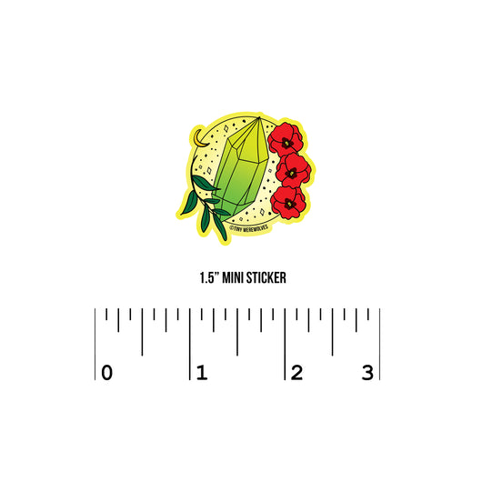 Original artwork by Tiny Werewolves | August Crystal & Flower Birthstone Sticker in 1.5" Mini Sticker | Shop to get your gender neutral Sticker