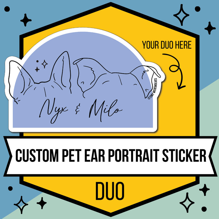Custom Illustrated Pet Ear Sticker 2 Pets