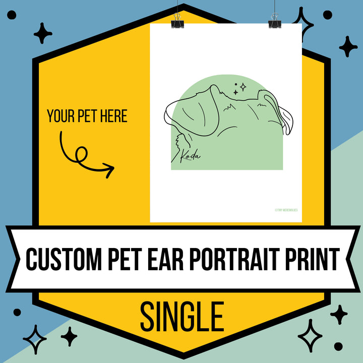 Custom Illustrated Pet Ear Art Print 1 Pet