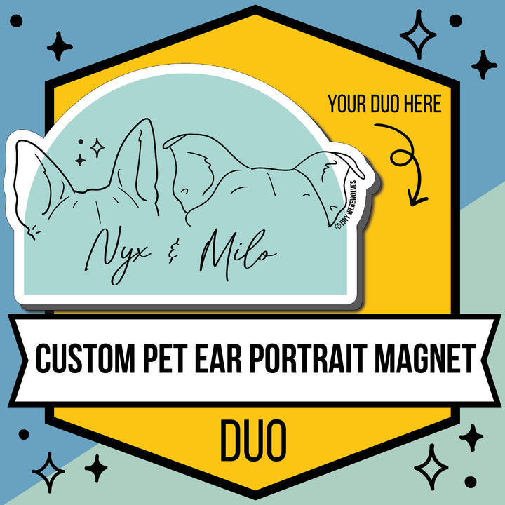 Custom Illustrated Pet Ear Magnet 2 Pets