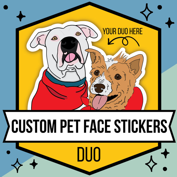 Custom Illustrated Pet Face Sticker 2 pets