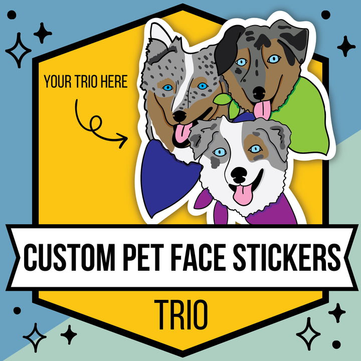 Custom Illustrated Pet Face Sticker 3 Pets