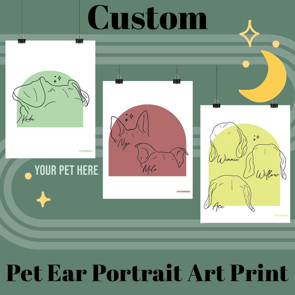 Custom Illustrated Pet Ear Art Print