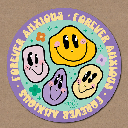 Original artwork by Tiny Werewolves | Forever Anxious Sticker in 5" Sticker | Shop to get your gender neutral Sticker