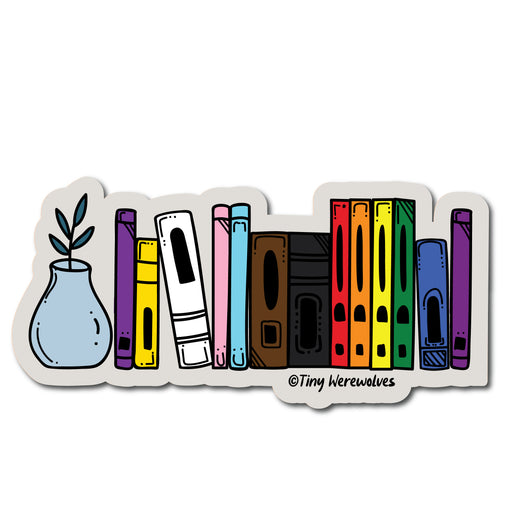 Original artwork by Tiny Werewolves | Intersex-Inclusive Progress Bookshelf Pride Sticker in 5" Sticker | Shop to get your gender neutral Sticker