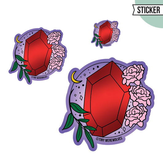 Original artwork by Tiny Werewolves | January Crystal & Flower Birthstone Sticker in | Shop to get your gender neutral Sticker