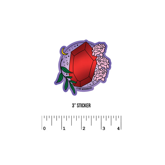 Original artwork by Tiny Werewolves | January Crystal & Flower Birthstone Sticker in 3" Sticker | Shop to get your gender neutral Sticker