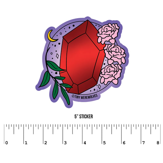 Original artwork by Tiny Werewolves | January Crystal & Flower Birthstone Sticker in 5" Sticker | Shop to get your gender neutral Sticker