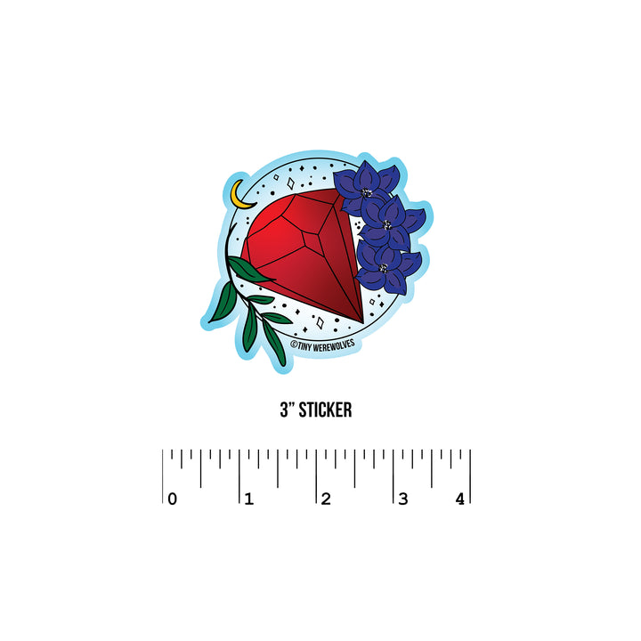 July Crystal & Flower Birthstone Sticker 3" Sticker