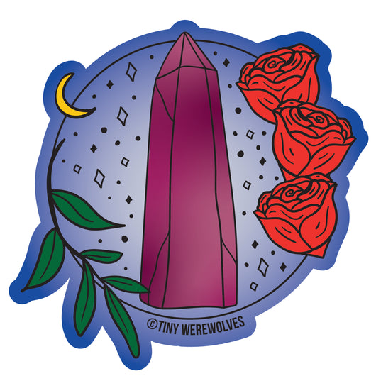 Original artwork by Tiny Werewolves | June Crystal & Flower Birthstone Sticker in | Shop to get your gender neutral Sticker