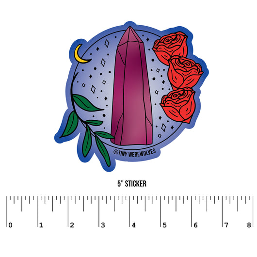 Original artwork by Tiny Werewolves | June Crystal & Flower Birthstone Sticker in 5" Sticker | Shop to get your gender neutral Sticker
