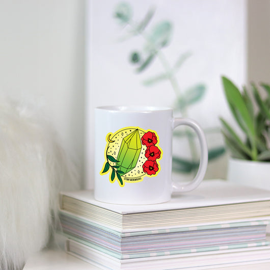 Original artwork by Tiny Werewolves | August Crystal & Flower Birthstone Mug in | Shop to get your gender neutral Mug