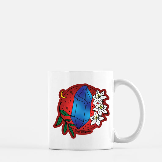 Original artwork by Tiny Werewolves | December Crystal & Flower Birthstone Mug in 11 oz | Shop to get your gender neutral Mug