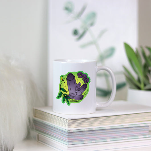 Original artwork by Tiny Werewolves | February Crystal & Flower Birthstone Mug in | Shop to get your gender neutral Mug