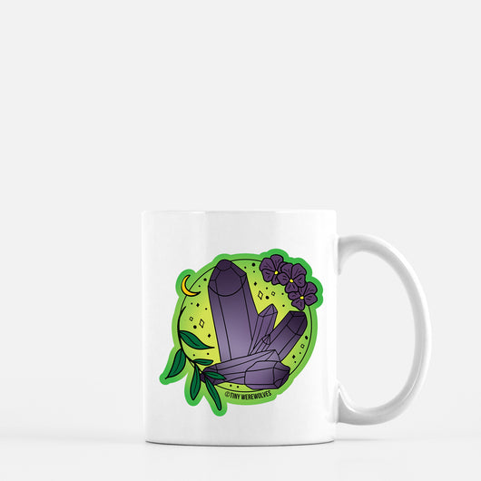 Original artwork by Tiny Werewolves | February Crystal & Flower Birthstone Mug in 11 oz | Shop to get your gender neutral Mug