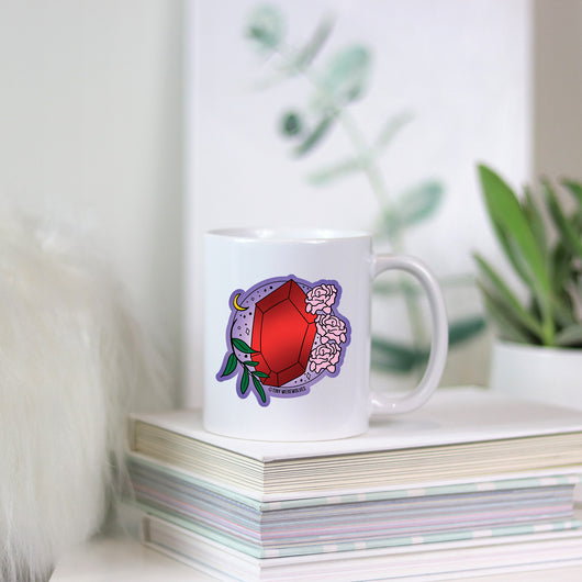 Original artwork by Tiny Werewolves | January Crystal & Flower Birthstone Mug in | Shop to get your gender neutral Mug