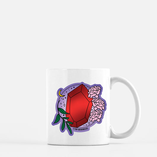 Original artwork by Tiny Werewolves | January Crystal & Flower Birthstone Mug in 11 oz | Shop to get your gender neutral Mug