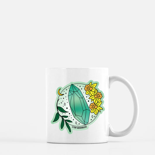 Original artwork by Tiny Werewolves | March Crystal & Flower Birthstone Mug in 11 oz | Shop to get your gender neutral Mug