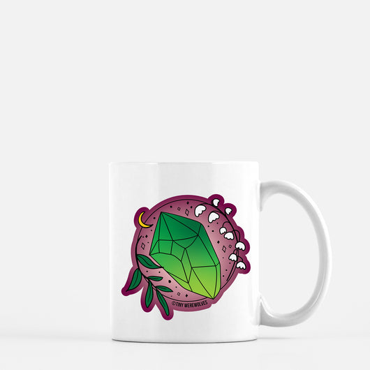 Original artwork by Tiny Werewolves | May Crystal & Flower Birthstone Mug in 11 oz | Shop to get your gender neutral Mug