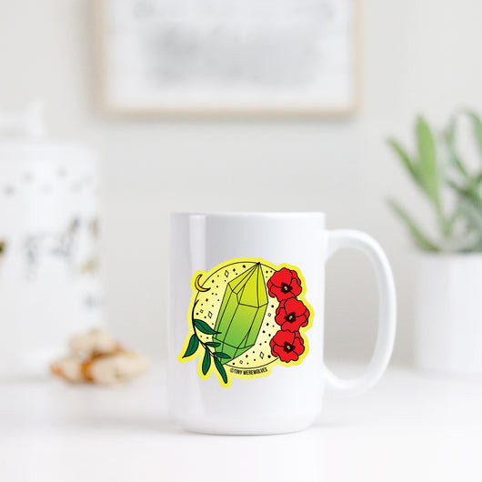 Original artwork by Tiny Werewolves | August Crystal & Flower Birthstone Mug in | Shop to get your gender neutral Mug